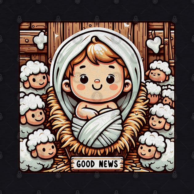 Newborn King Jesus in the Manger Good News Baby Sheep by Plushism